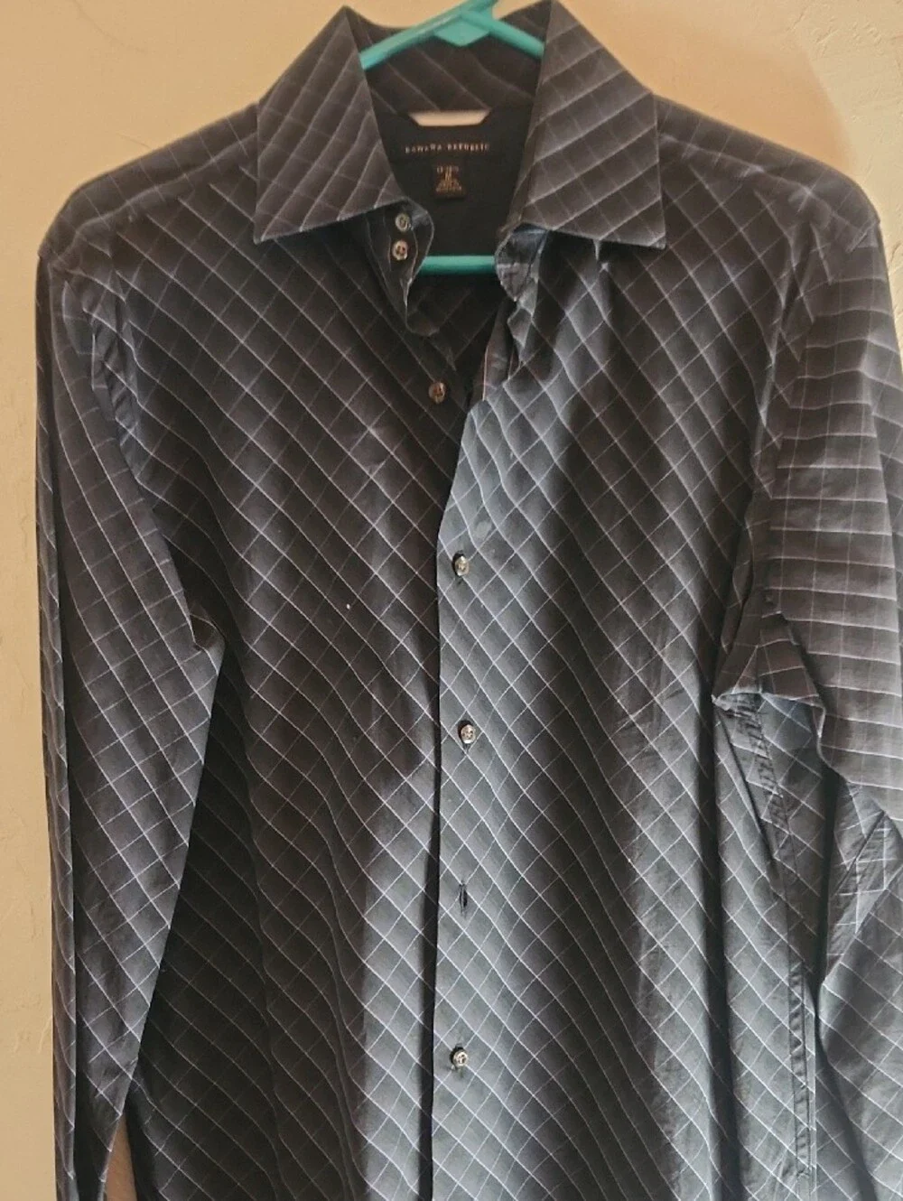 Banana Republic Black Dress Shirt with Light Windowpane